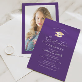 金ゴールドキャップ・パープル卒業式の招待状 招待状