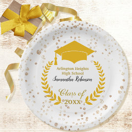 金ゴールドキャップ&ローレル卒業パーティー紙プレート ペーパープレート