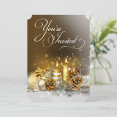 金ゴールドキャンドルクリスマスパーティーエレガントホリデー 招待状 (スタンド正面)