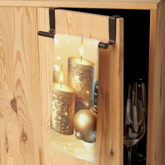 金ゴールドキャンドルクリスマスホリデーキッチンタオル キッチンタオル (三つ折り)