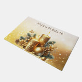 金ゴールドキャンドルクリスマスホリデーフォーマット ドアマット (アングル)