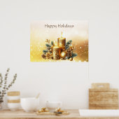 金ゴールドキャンドルクリスマスホリデーポスター ポスター (キッチン)