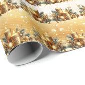 金ゴールドキャンドルクリスマスホリデーラッピング紙 ラッピングペーパー (ロールコーナー)