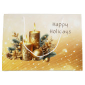 金ゴールドキャンドルクリスマスホリデー抱き枕 ラージペーパーバッグ (正面)