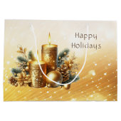 金ゴールドキャンドルクリスマスホリデー抱き枕 ラージペーパーバッグ (裏面)