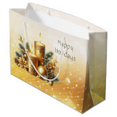 金ゴールドキャンドルクリスマスホリデー抱き枕 ラージペーパーバッグ (裏面アングル)