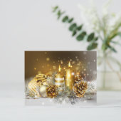 金ゴールドキャンドルメリークリスマスホリデー シーズンポストカード (スタンド正面)