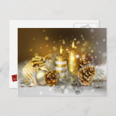 金ゴールドキャンドルメリークリスマスホリデー シーズンポストカード (正面/裏面)