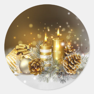 金ゴールドキャンドルメリークリスマスホリデー ラウンドシール