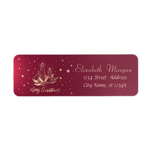 金ゴールドキャンドル、ボール、松の木の枝の雪 ラベル (正面)