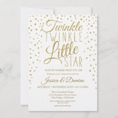 金ゴールドキラキラ小さな星のジェンダーが赤ちゃんのシャワーを明らかにする 招待状 (正面)
