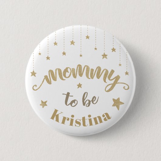 金ゴールドキラキラ小さな星の赤ちゃんシャワーママになる 缶バッジ (正面)
