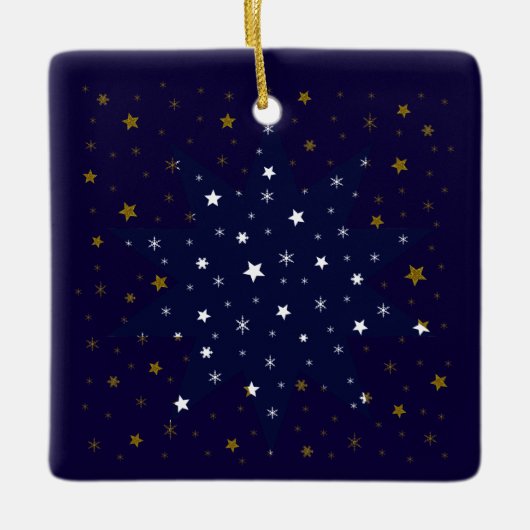金ゴールドキラキラ星と青空の白い星 セラミックオーナメント (正面)