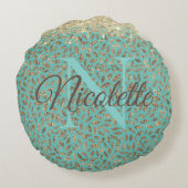 金ゴールドキラキラ羽モノグラムオンターコイズ ラウンドクッション (裏面)