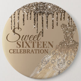 金ゴールドキラキラ輝きスパークドリップスィート16誕生日 缶バッジ