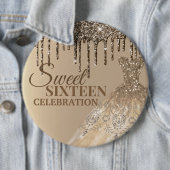 金ゴールドキラキラ輝きスパークドリップスィート16誕生日 缶バッジ (インサイチュ)