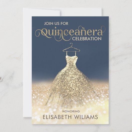 金ゴールドキラキラ輝くドレスグラデーションキンセアニェラInvi 招待状 (正面)