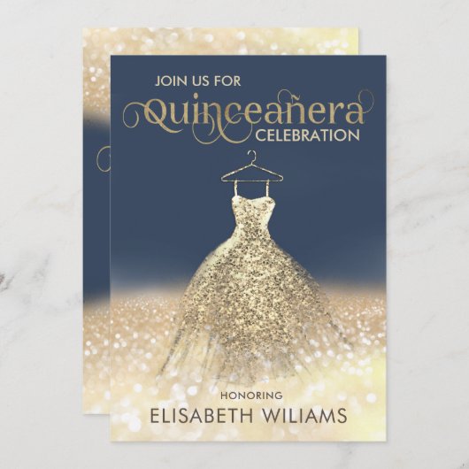 金ゴールドキラキラ輝くドレスグラデーションキンセアニェラInvi 招待状 (正面/裏面)