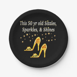 金ゴールドキラキラ50th誕生日シュークイーン ペーパープレート