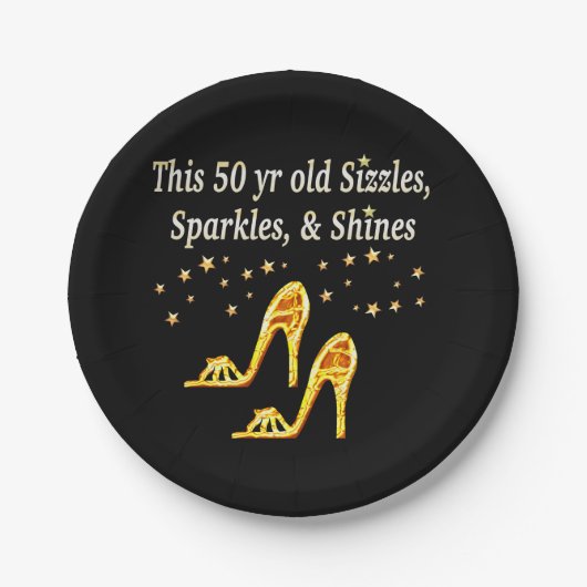 金ゴールドキラキラ50th誕生日シュークイーン ペーパープレート (正面)