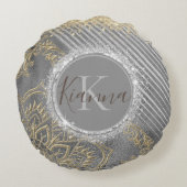 金ゴールドキラキラLotus Mandala on SIlver Monogram ラウンドクッション (裏面)