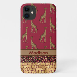 金ゴールドキラフスタイリッシュブルゴーンディーナムシックジャングル iPhone 11 ケース