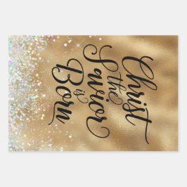 金ゴールドキリスト救世主クリスチャン・クリスマス ラッピングペーパーシート