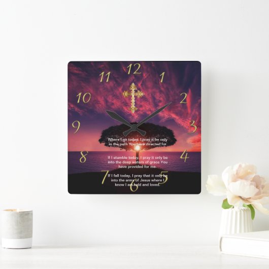 金ゴールドキリスト教の信仰は私が今日行く所と交わる スクエア壁時計 (ホーム)