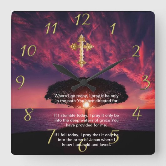 金ゴールドキリスト教の信仰は私が今日行く所と交わる スクエア壁時計 (正面)