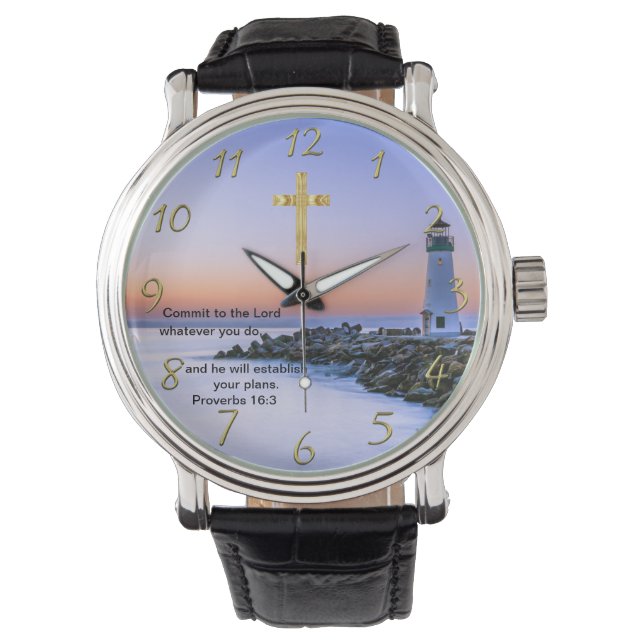 金ゴールドキリスト教の信仰は私が今日行く所と交わる 腕時計 (正面)