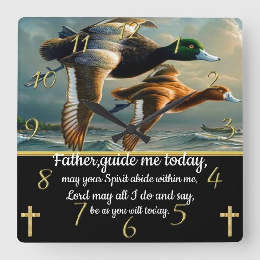 金ゴールドキリスト教信仰はアヒルと交わる スクエア壁時計 (正面)