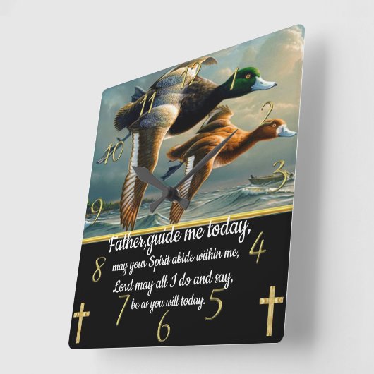 金ゴールドキリスト教信仰はアヒルと交わる スクエア壁時計 (傾斜)