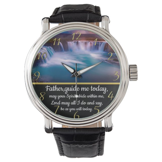 金ゴールドキリスト教信仰は父と交差し、私を導く 腕時計 (正面)