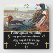 金ゴールドキリスト教信仰は2羽のアヒルと交差する スクエア壁時計 (正面)