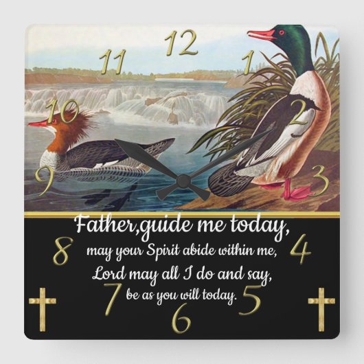 金ゴールドキリスト教信仰は2羽のアヒルと交差する スクエア壁時計 (正面)