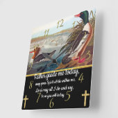 金ゴールドキリスト教信仰は2羽のアヒルと交差する スクエア壁時計 (傾斜)