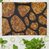 金ゴールドキリン、金ゴールドグリッター、ジャングル、お名前 キッチンタオル (折り畳み)