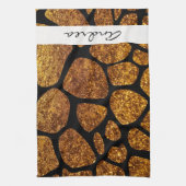 金ゴールドキリン、金ゴールドグリッター、ジャングル、お名前 キッチンタオル (縦)