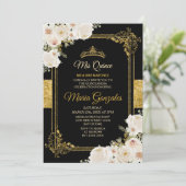 金ゴールドキンセアニェラホワイトメキシコガール15誕生日 招待状 (スタンド正面)