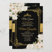 金ゴールドキンセアニェラホワイトメキシコガール15誕生日 招待状 (正面/裏面)