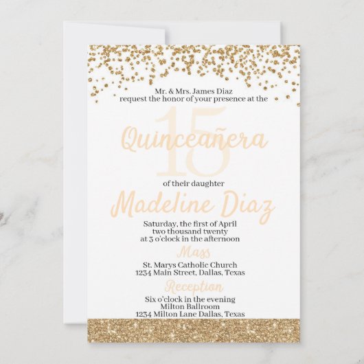 金ゴールドキンセアニェラ誕生日招待状クンプリアーノス 招待状 (裏面)