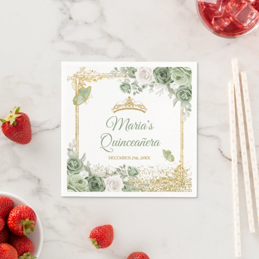 金ゴールドキンセアニラセージグリーンクラウンバタフライ紙 スタンダードカクテルナプキン (インサイチュ)