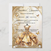 金ゴールドキンセアニラバルゴーンドラグジュアリーフローラパール 招待状 (正面)