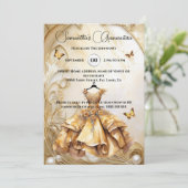 金ゴールドキンセアニラバルゴーンドラグジュアリーフローラパール 招待状 (スタンド正面)