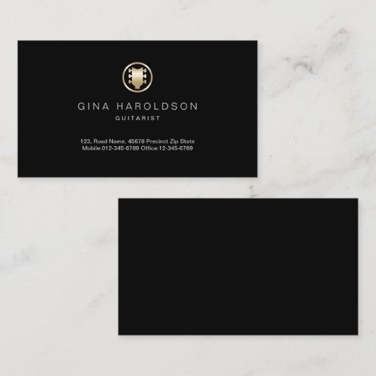 金ゴールドギターヘッドストックアイコンギタリストビジネスカード 名刺 (正面/裏面)