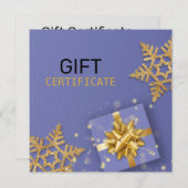 金ゴールドギフトボウグリッタースノーフレークスブルーギフトカード (正面/裏面)
