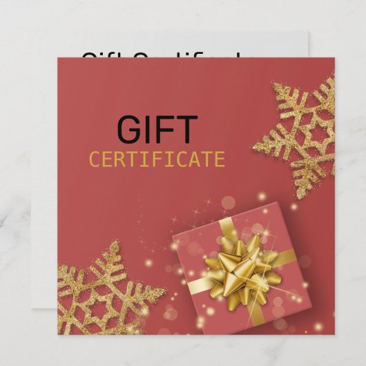 金ゴールドギフトボックスグリッター雪片レッドギフトカード (正面/裏面)