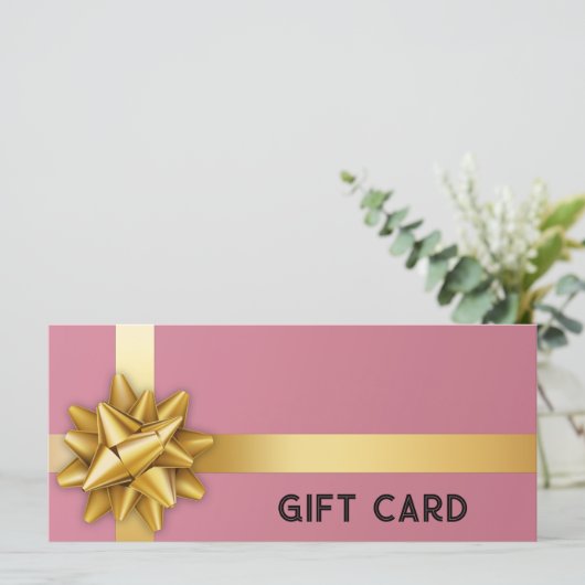 金ゴールドギフト弓サテンリボントレンディーピンクギフトカード (スタンド正面)