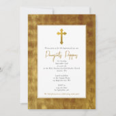 金ゴールドギリシャ正統《キリスト教》洗礼式や命名式バプテスムボーイ 招待状 (正面)