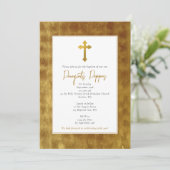 金ゴールドギリシャ正統《キリスト教》洗礼式や命名式バプテスムボーイ 招待状 (スタンド正面)